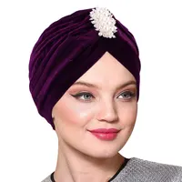 Nuevas mujeres turbante de terciopelo sombrero grano musulmán Twist Color sólido Hijab quimio Cap Vintage mujer envolturas para la cabeza elegante pañuelo gorros