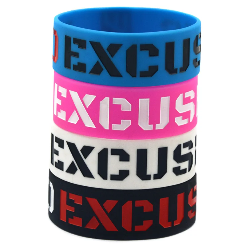 1 PC No Excuse One Inch Wide Silicone Bracelet Engraved And Filled In Color