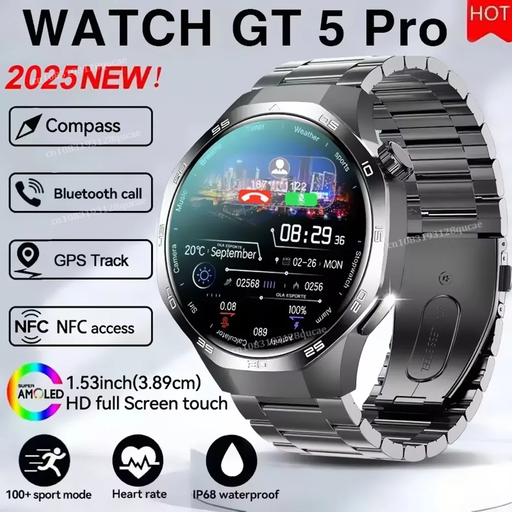 2025 GT5 Pro GPS Tracker Smart Horloge Mannen 360 * 360 AMOLED Scherm NFC BT Oproep Sport Waterdichte Gezondheid Monitor man Smartwatches Nieuwe
