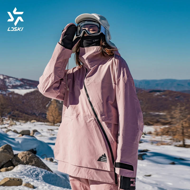 LDSKI Women's Ski Suit 3L Hard Shell Long Slanting Zipper Waterproof Windproof Breathable Snowboarding Outdoor Winter Warm Wear