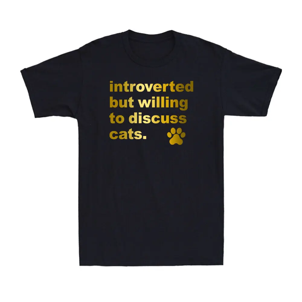 Introverted But Willing To Discuss Cats Funny Golden Print Men's T Shirt