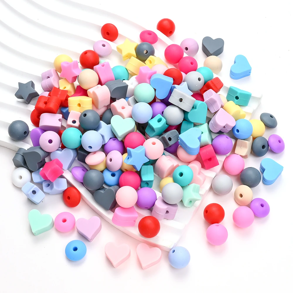 30Pcs Silicone Beads Set Heart Pentagram Round Bead Abacus Bead For DIY Pacifier Chain Baby Necklace Jewelry Making Accessories