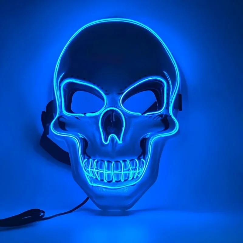 2024 New PVC White Skull Mask LED Horror Halloween Various Colored Luminous EL Cold Light Horror Tricky Gift Luminous Mask Hot