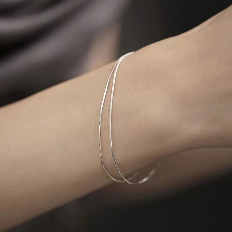 Real 925 Sterling Silver Thin Snake Bone Chain Bracelet For Women Classic Fine Jewelry Minimalist Accessories view 4