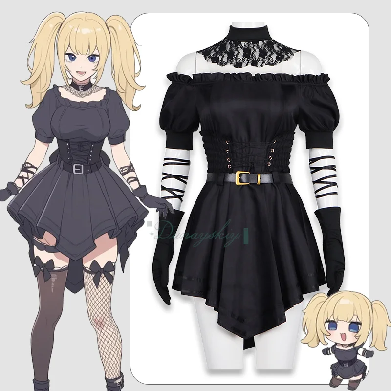 

AI Ani Cosplay Black Gothic Dress Gork Virtual Assistant Halloween Party Carnival Corset Gloves Belt Ani Role Play Costume