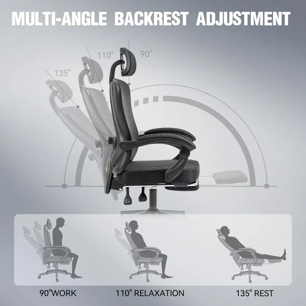 Ergonomic Office Chair,Breathable Mesh Computer Chair with Pocket Spring Cushion,Comfy Desk Chair with Adjustable Lumbar Support