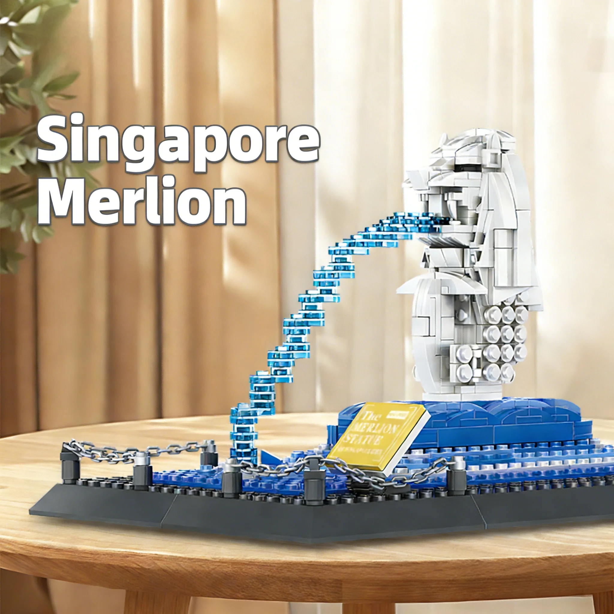 Landmark Combo: Sydney Opera House & Singapore Merlion Building Blocks, Architectural Model Display Set, Collectible for Adult