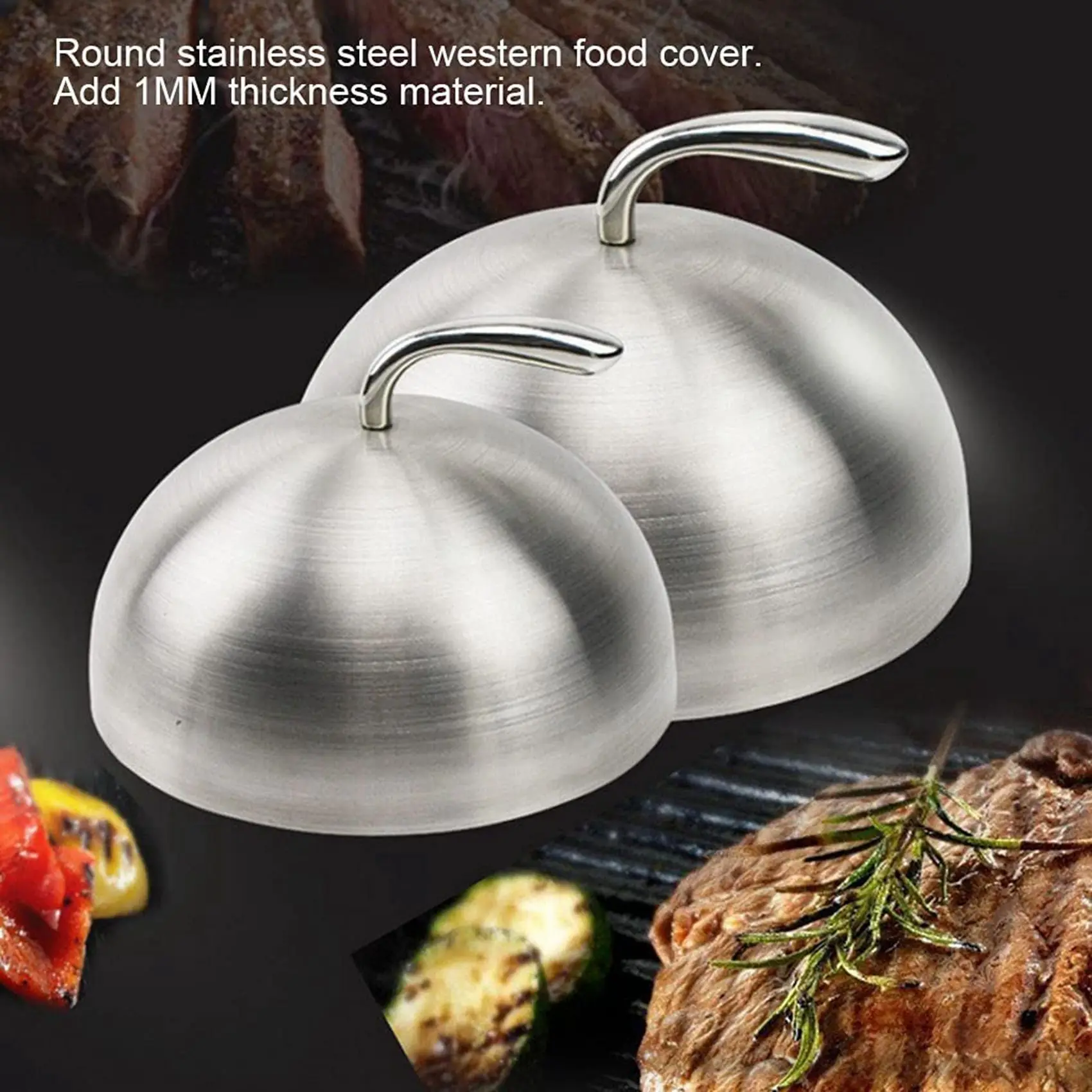

ABWR-2Pcs 20Cm Stainless Steel Steak Cover Teppanyaki Dome Dish Lid Home Round Oil Proof Meal Food Cover Kitchen Cooking
