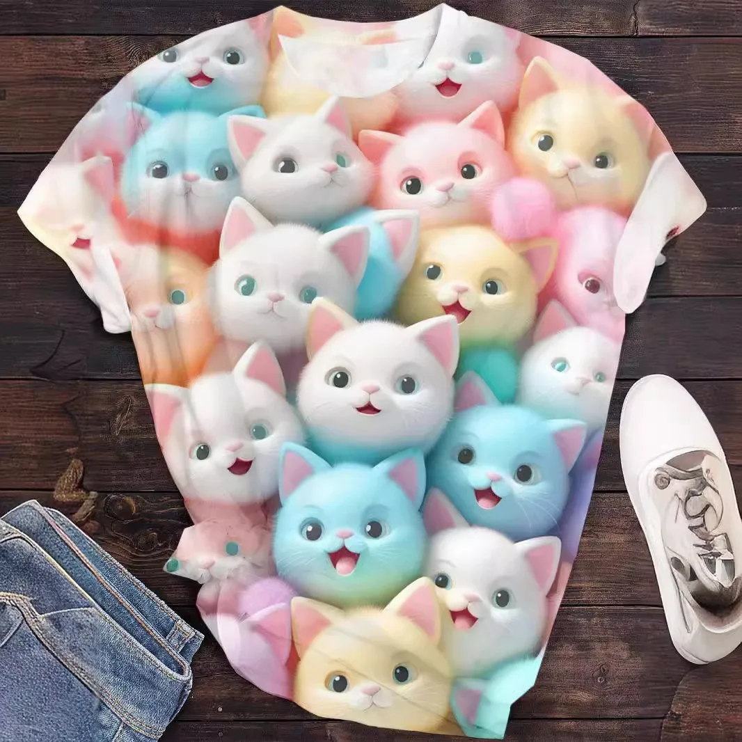 Woman Clothing Short Style Style Sleeve T -shirt, Anime Cow Print Clothing, Comfortable V -blouse, Fashion Street Clothes Blouse