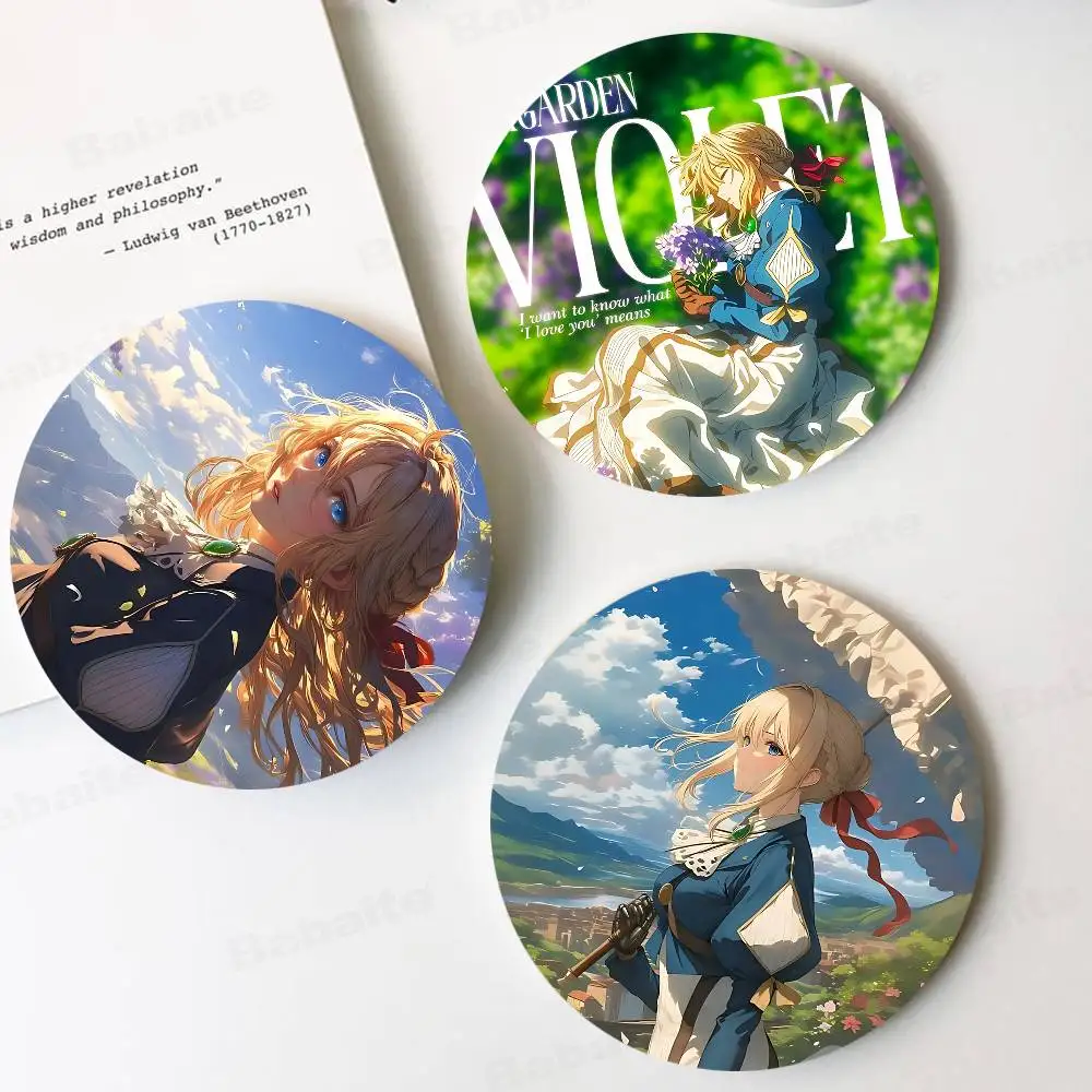 pretty girl Anime V-violet E-evergarden Themed Wooden Coaster Non-Slip Heat Resistant Dining Table Decoration Cafe Restaurant