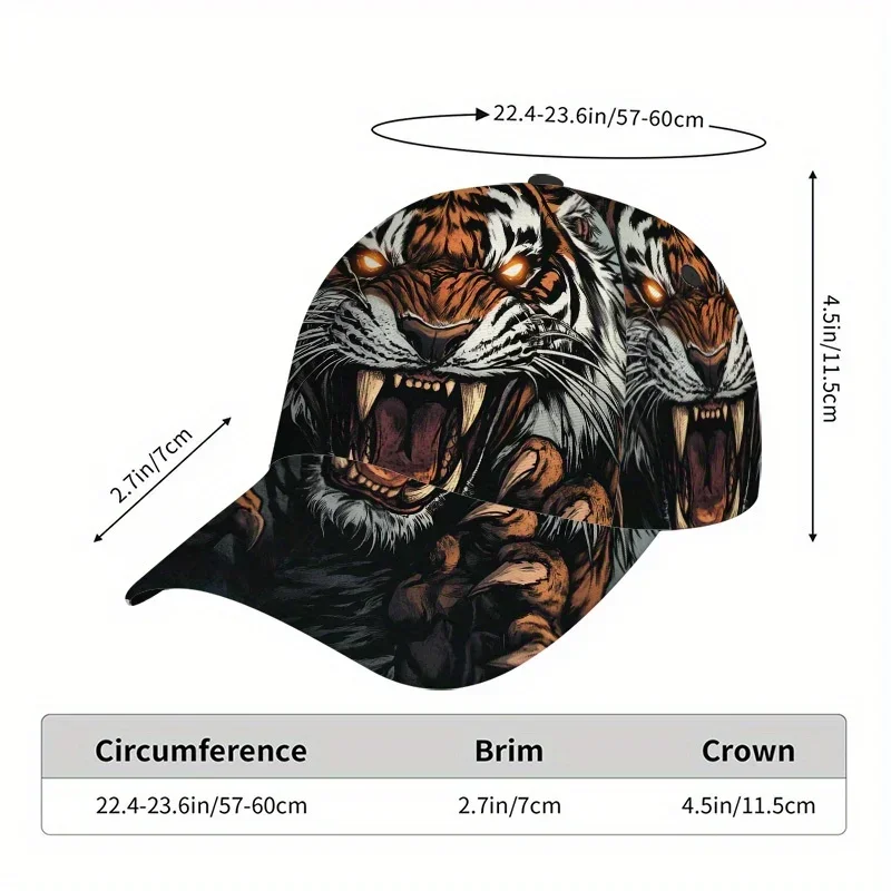 Custom 1pc Fierce Roaring Tiger Print Classic Baseball Cap - Adjustable Duckbill Hat, Ideal for Daily Outings and Activities