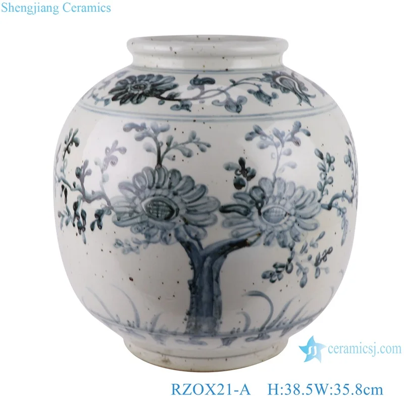 Jingdezhen Antique Style Blue and White Sunflower Pattern Handpainted Ceramic Urn Vases Pot Decorations