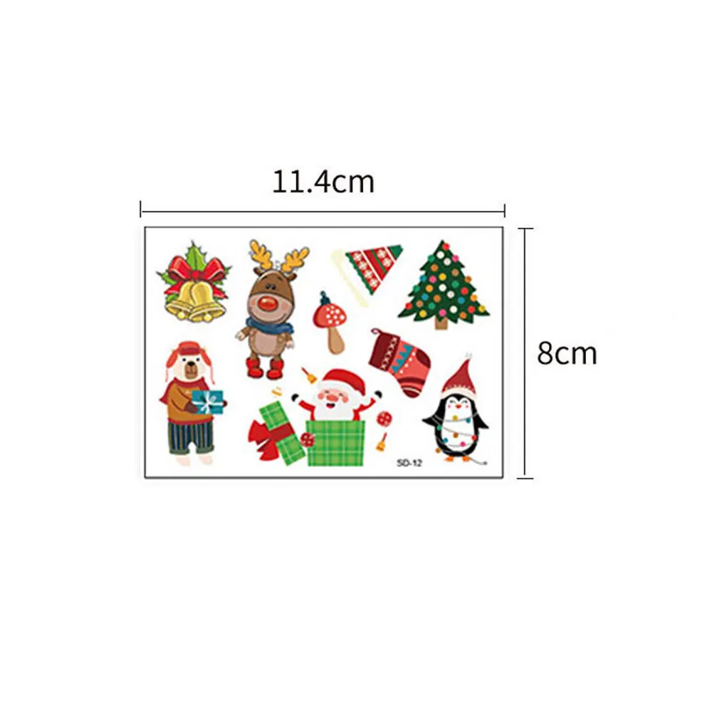 12 قطعة من الوشم المؤقت لعيد الميلاد على شكل رجل ثلج لشجرة عيد الميلاد وشم مزيف للنساء والرجال لتزيين الجسم