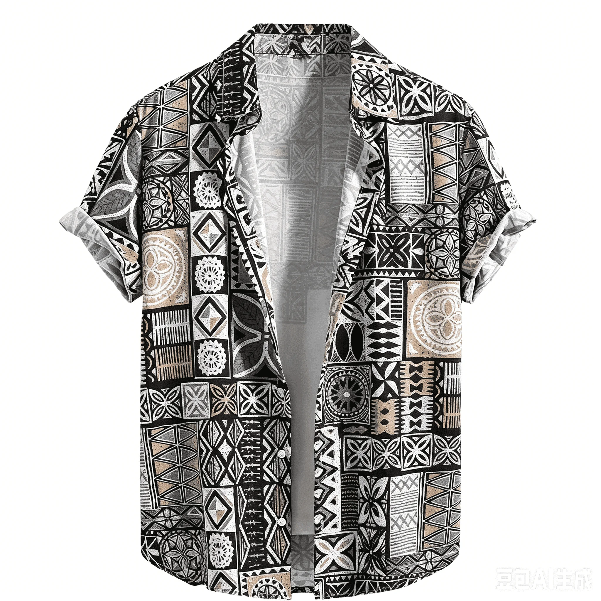 Retro-Primitiver Tribal-Totem-Hawaiihemd im südamerikanischen, afrikanischen und insulanischen Multi-Stil – Unkonventionelles, einzigartiges Sommer-Loose-Top – Detail 5