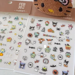 Sanrio Stickers Kuromi HelloKitty Pompom Purin Halloween Nail Art Stickers Cute Pumpkin Little Ghost Nail Stickers Wholesale