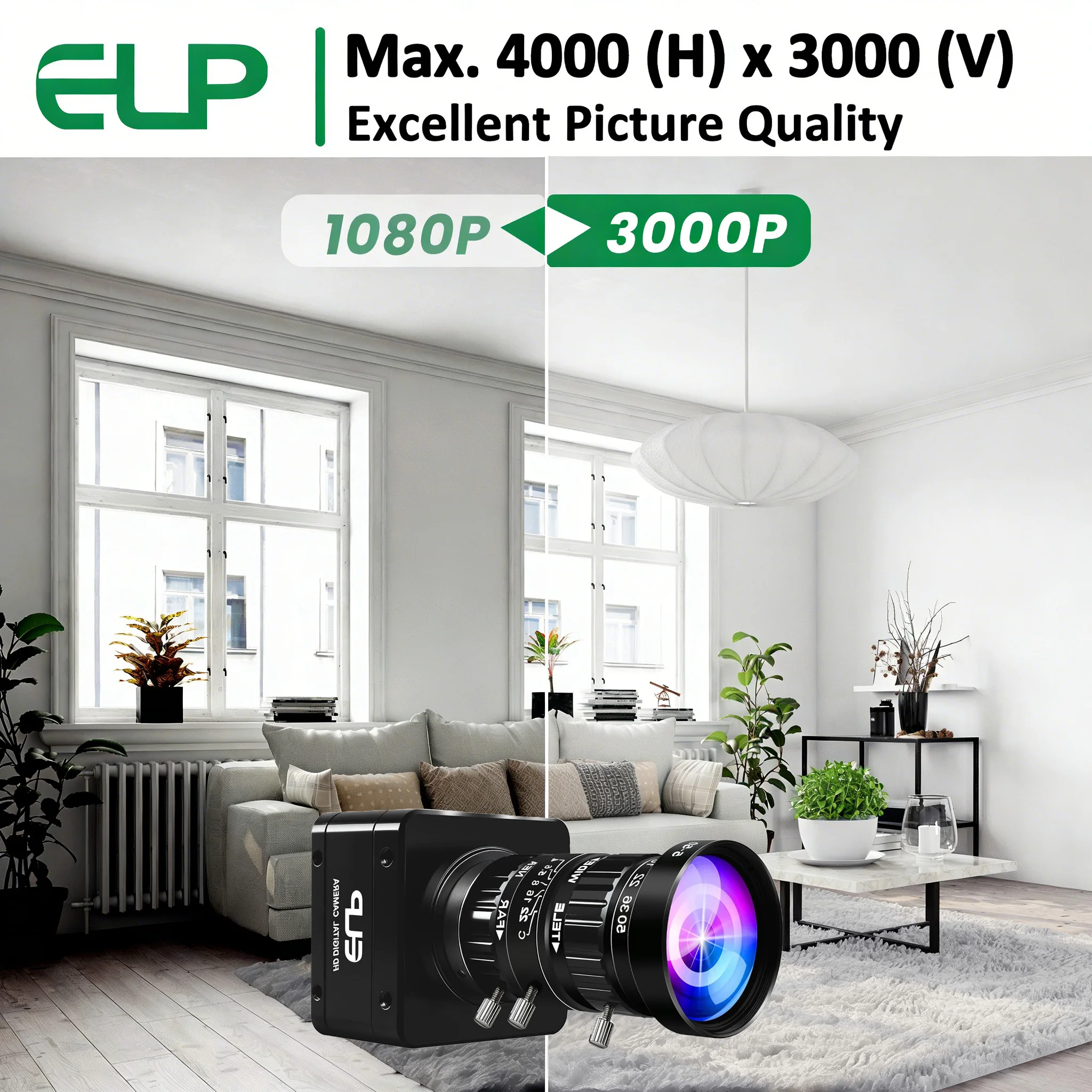 ELP USB3.0 12MP 4000x3000 Web Camera IMX577 4K@60fps,1080P@230fps High Speed UVC Plug & Play Industrial Camera for PC, Pi