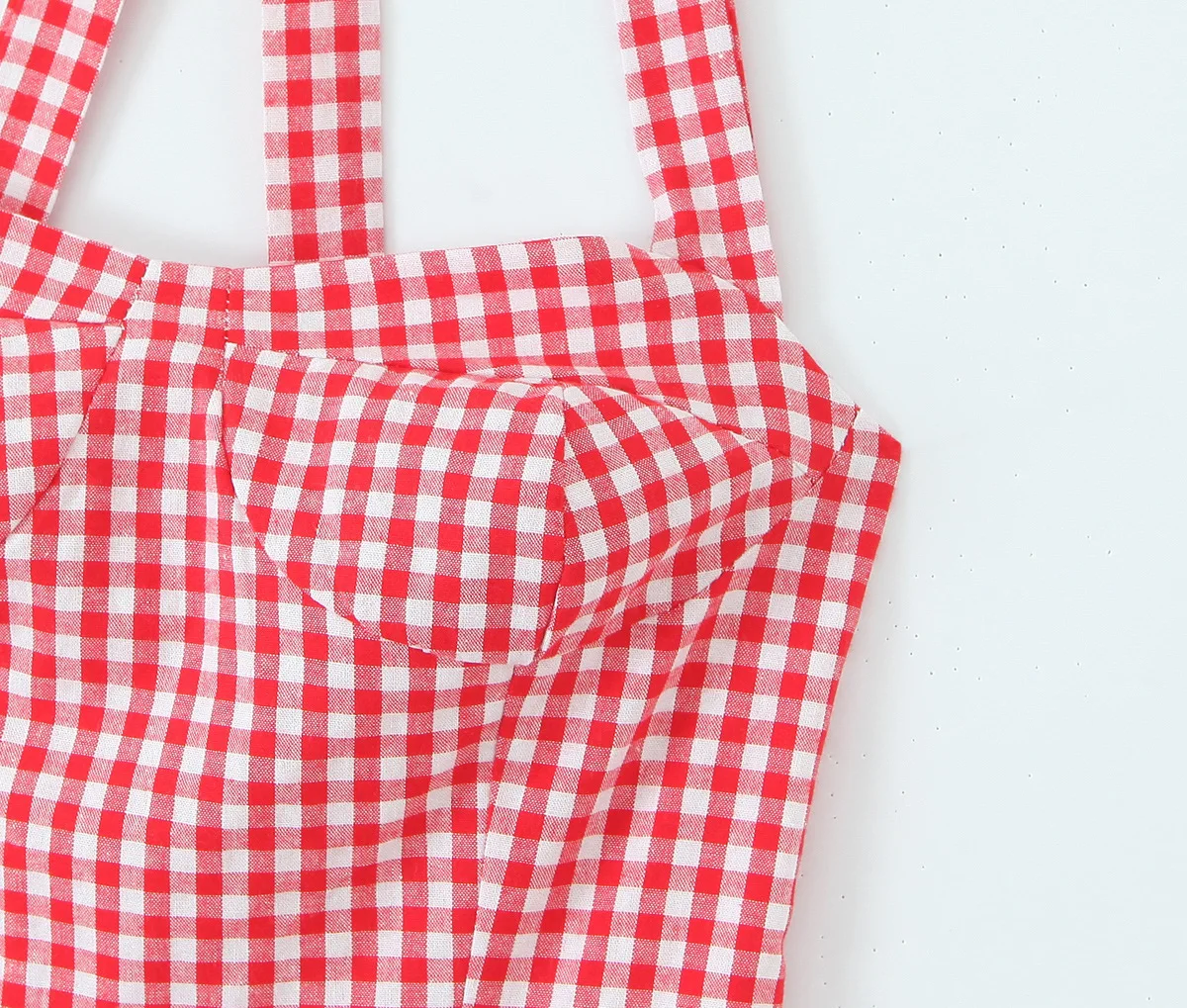 Abito da donna in lino Tala con scollo all'americana e spacco laterale sul retro, senza maniche, a quadri di pomodoro
