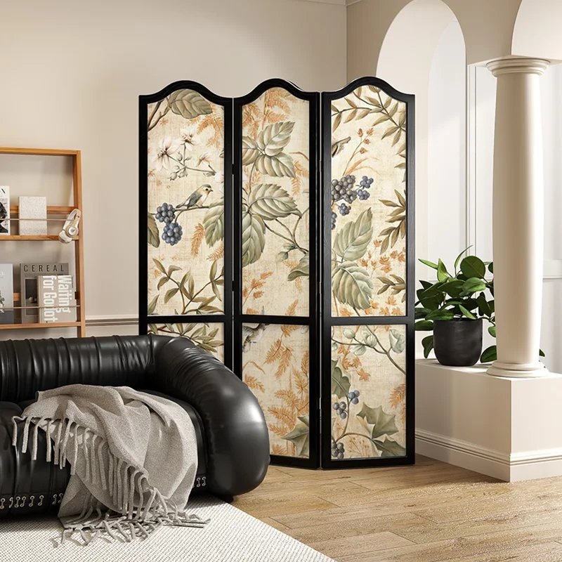 

French medieval screen partition living room new Chinese solid wood folding mobile office cover entry door American style