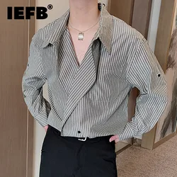 IEFB Menswear Korean Fashion Chic Striped Tops Men's New Loose Lapel Single Button Long Sleeve Casual Shirts Tide Autumn 2023