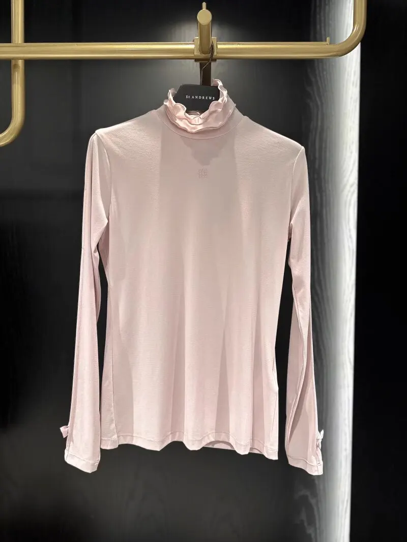ST ANDREWS Women Golf Shirt 2026 Ruffle Mock Neck Bow Long Sleeve Elegant Four Season Golf Top