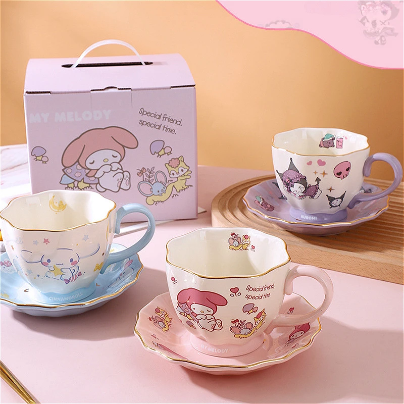 

Новая керамическая кружка Sanrio Kuromi, аниме-персонаж, аксессуары с принтом Cinnamoroll, детский домашний набор чашек для молока Kawaii, подарок на день рождения
