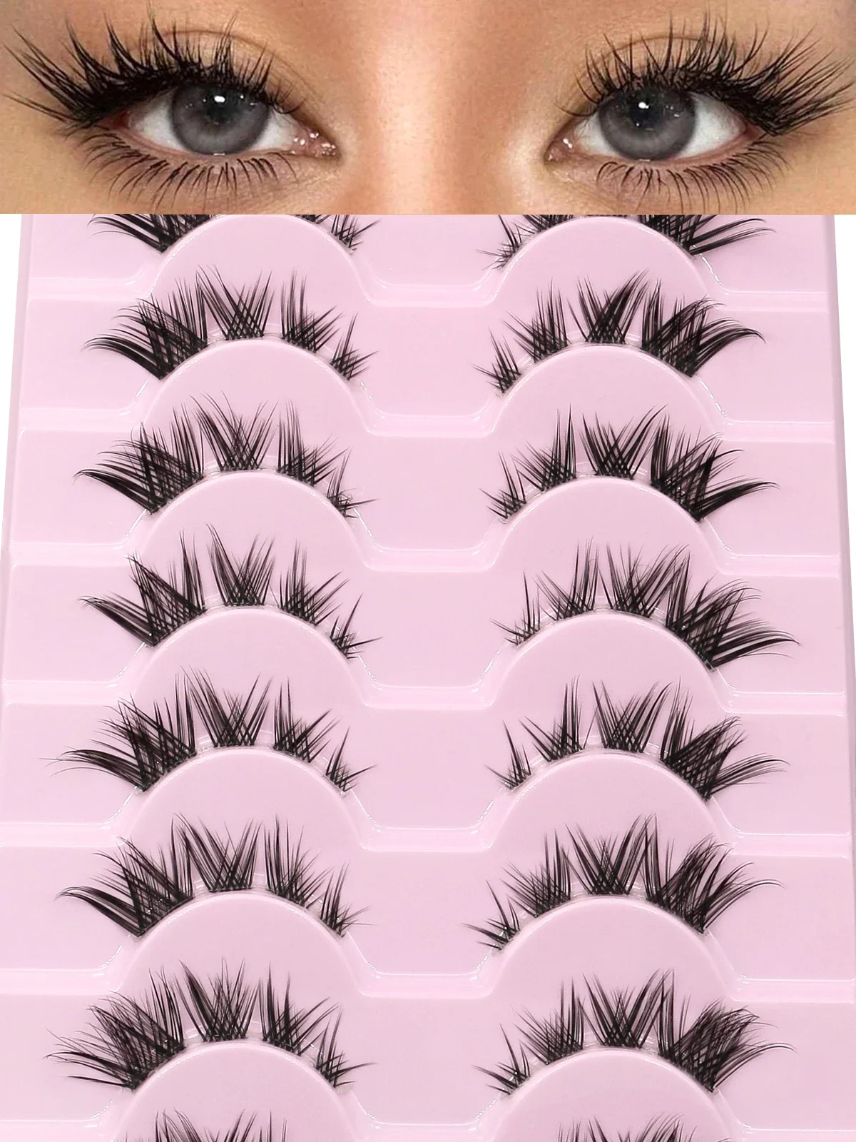 GROINNEYA Cat Eye Lashes Soft Natural Faux Mink Eyelashes Fake Lashes Natural Look Wispy Winged End Eye Elongated Half Lashes