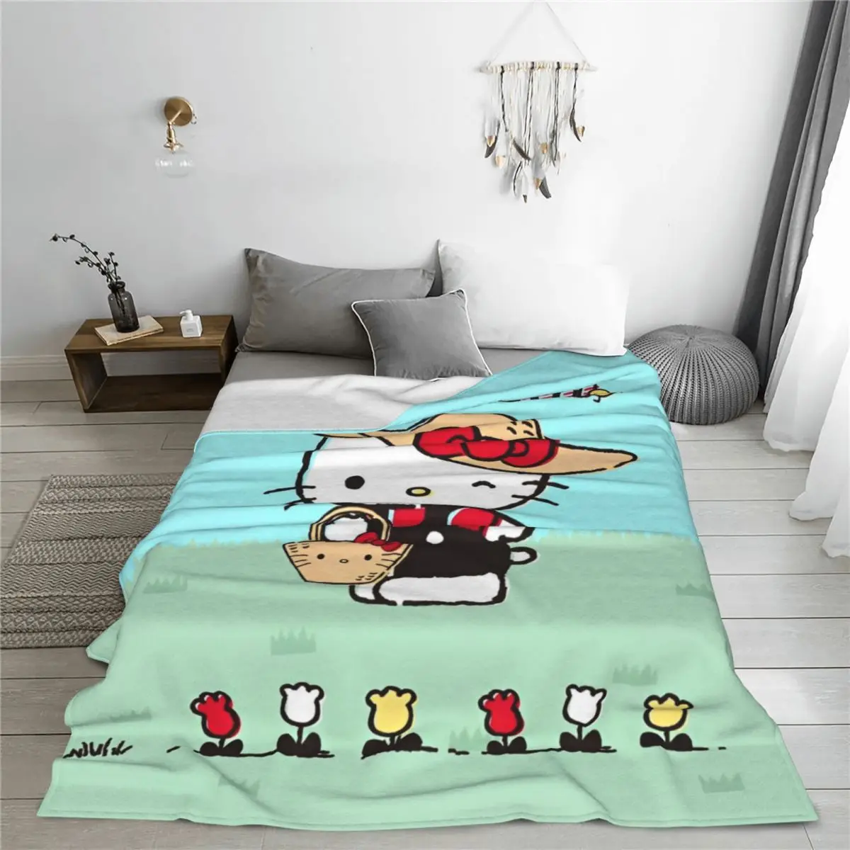 Official Hello Kitty Weekend Hiking Blanket Plush Throw Blankets Bedroom Sofa Printed Soft Warm Bedsprea