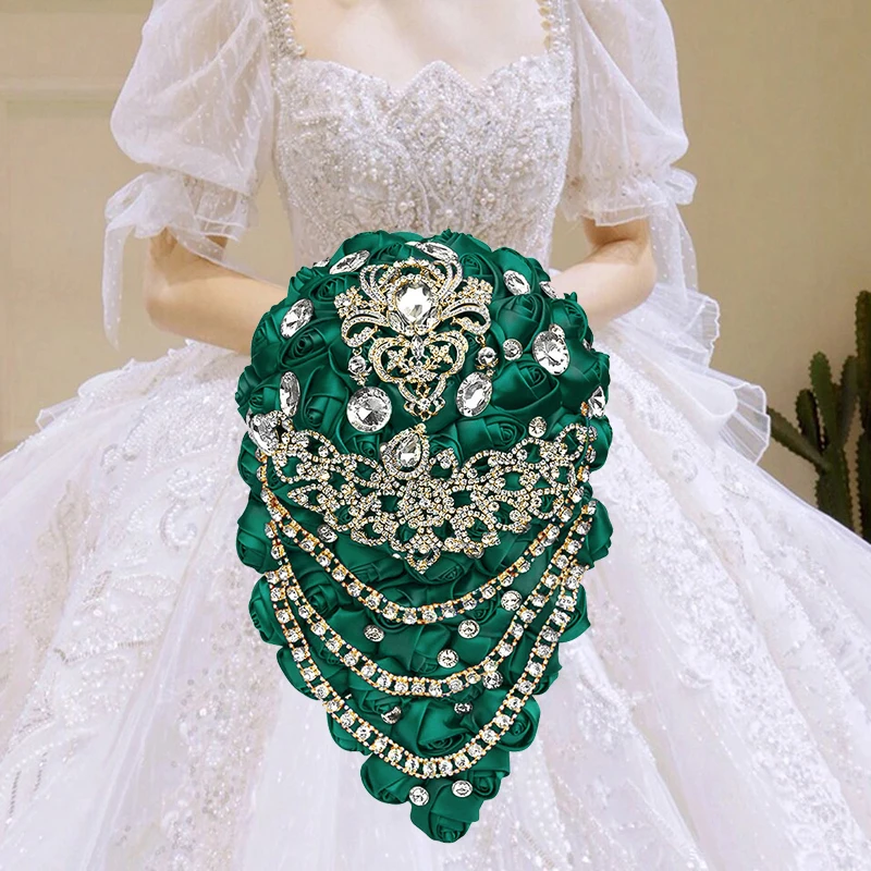 

Bridal wedding bouquet sparkling diamond pearl ribbon large simulation rose everlasting bouquet girlfriends wedding gift