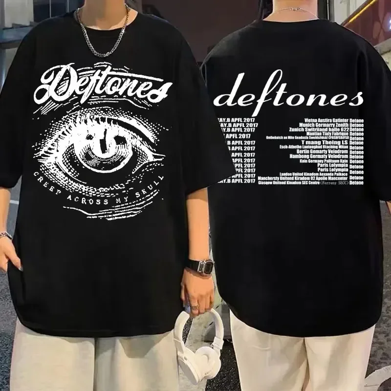 Deftones Girl Eyes Cartoon T Shirts 90s Vintage Fashion Short Sleeve Black Tops Summer Japanese Styles O-neck Cotton T-shirts