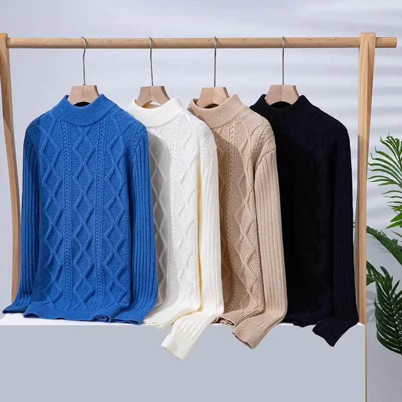 Men's Half Turtleneck Sweater Thick Warm Knitted Pullover Loose Lazy Style Premium Base Layer Top Fall Winter