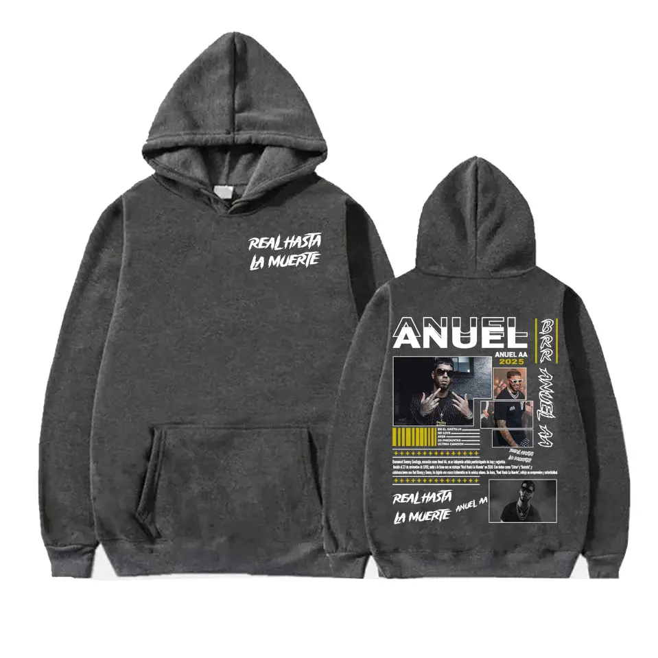 Anuel AA Real Hasta La Muerte Tour 2025 Felpa con cappuccio Uomo Donna Casual in pile Felpa di alta qualità Moda Vintage Felpa con cappuccio Streetwear