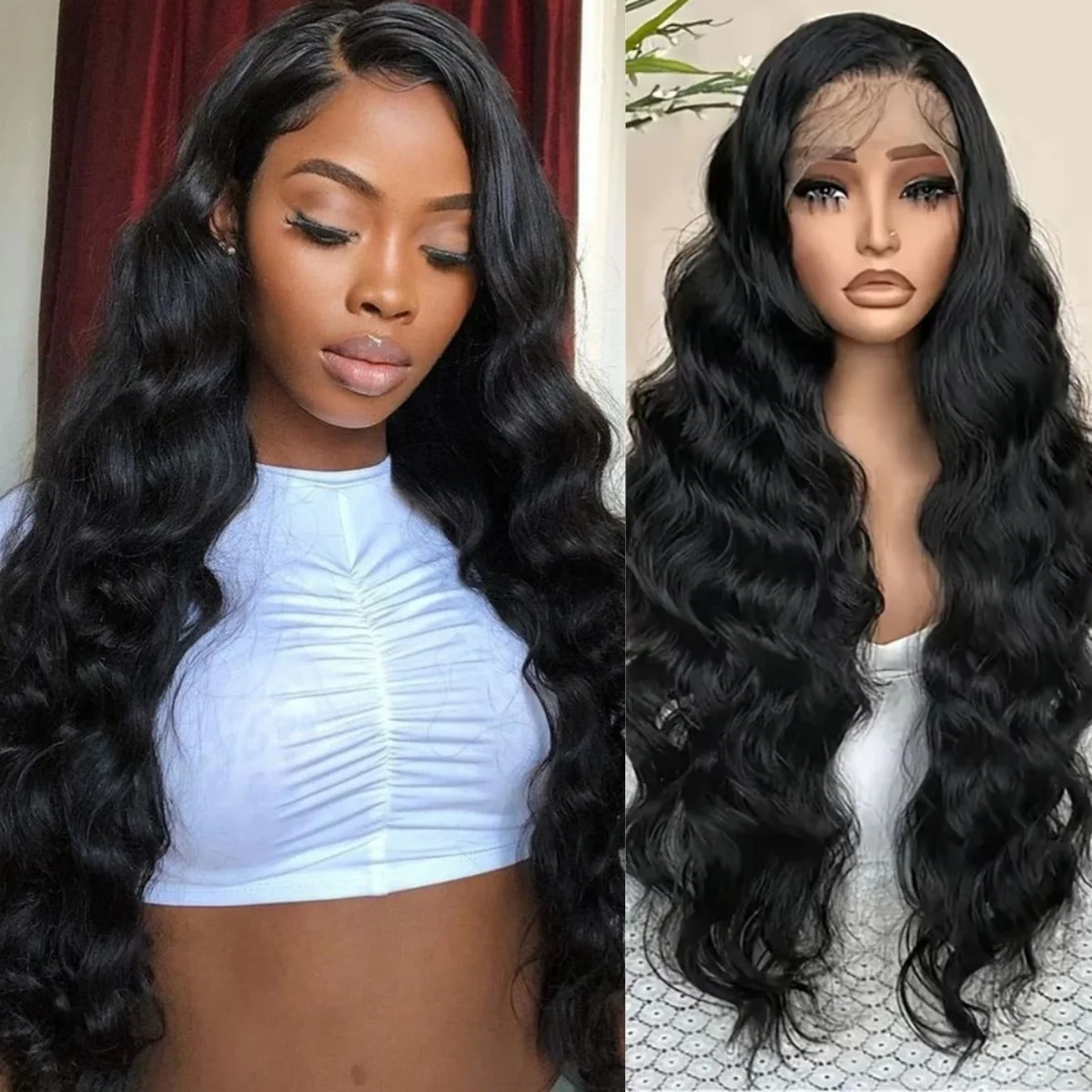 

Body Wave 13×4 Lace Frontal Human Hair Wigs Transparent Natural Color Pre Plcked With Baby Hair 220Density Front Wig For Women1B