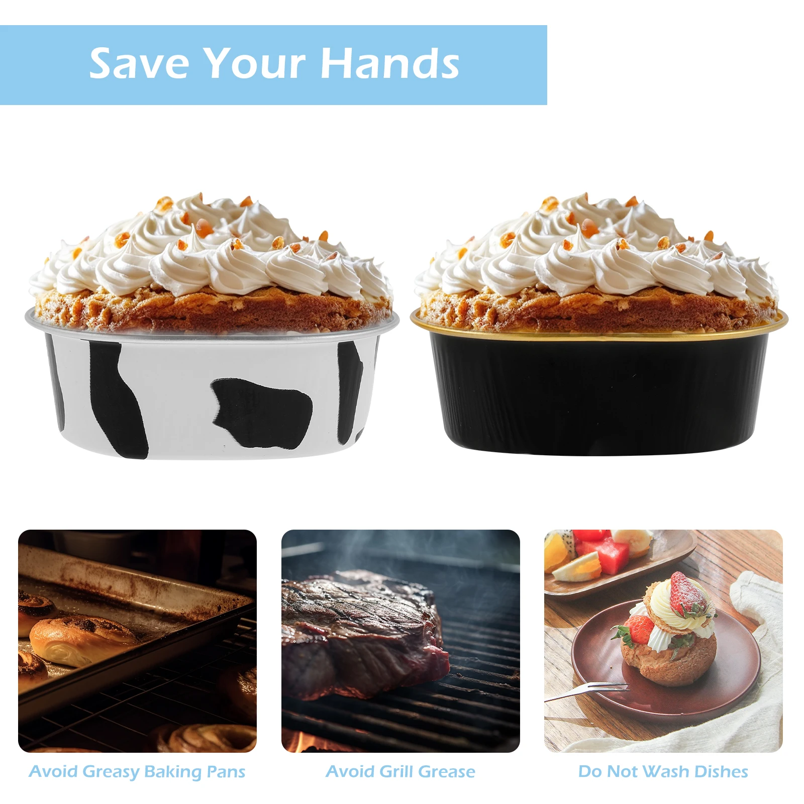 200Set/100Set Aluminum Foil Cake Container 68ml Cake Pans Liners with Lids Heat-Resistant Foil Baking Cups Cake Pan Kitchen Tool