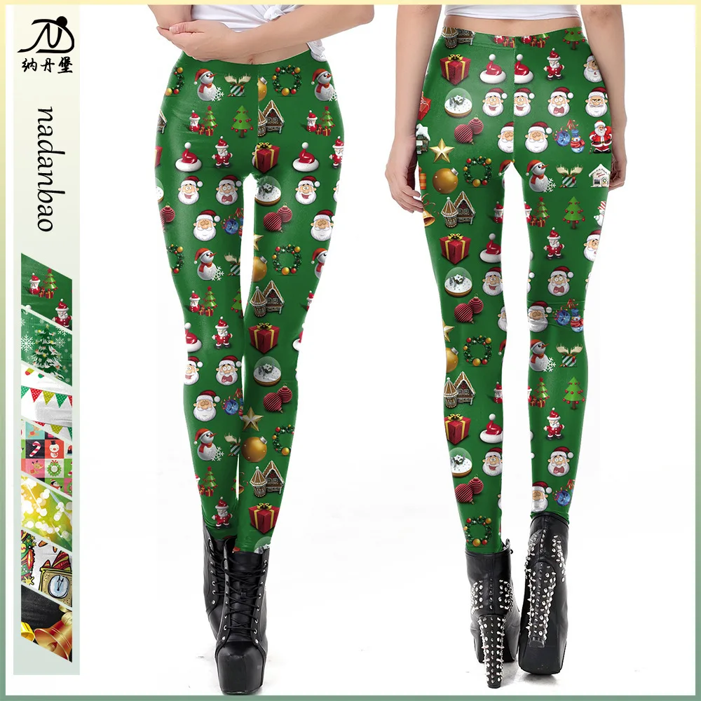 Green Pants Christmas Tree Digital Printed Women's Casual Leggings