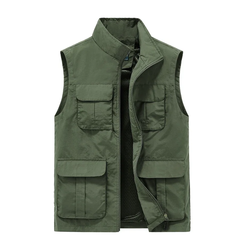 Breathable Sleeveless Waistcoats Mens Fishing Vests Casual Travel Waistcoats Outdoor Hiking Climbing Multi-pockets Male Tops