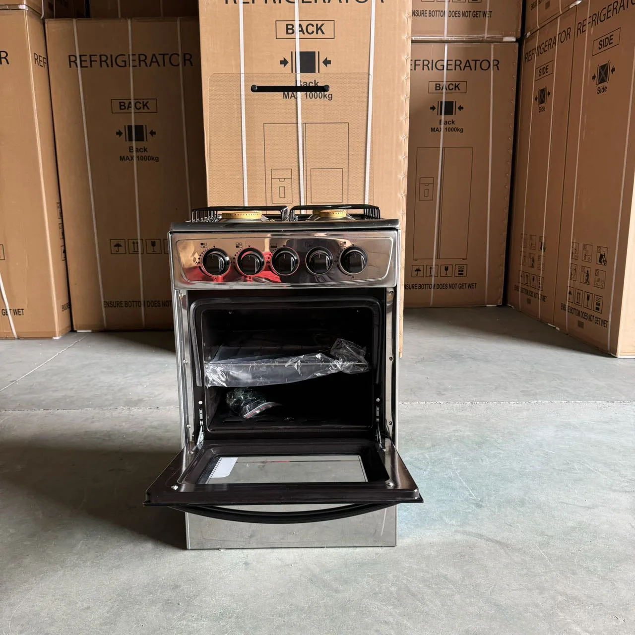 Free-standing Kitchen 4-head Stainless Steel Oven Gas Stove Commercial, Automatic Ignition Gas Stove