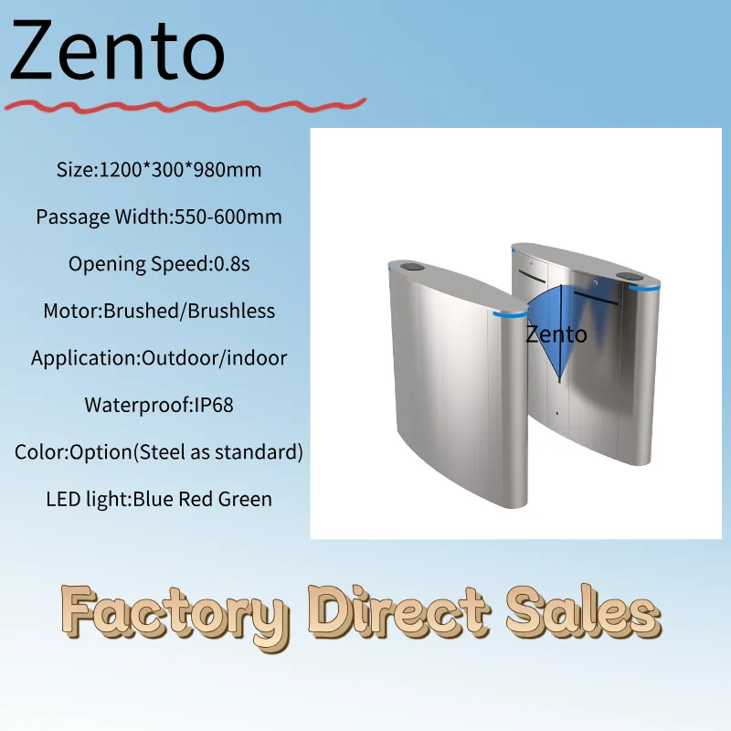 Zento 11Years Manufacture Sea Port Weather Resistance Automatic Barrier Pedestrian Gate Tailgating Prevention Flap Turnstile