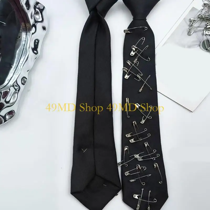 49MD Subkulturstil Krawatte Knotfree Krawatte mit Pin Decor