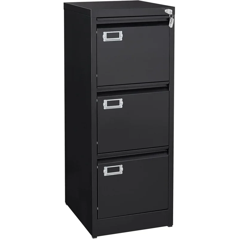 3-Drawer File Cabinet, 16.3 Deep Vertical Filing Cabinet with Lock, Metal File Cabinet Home Office, Anti-Tip 3 Storage Draw