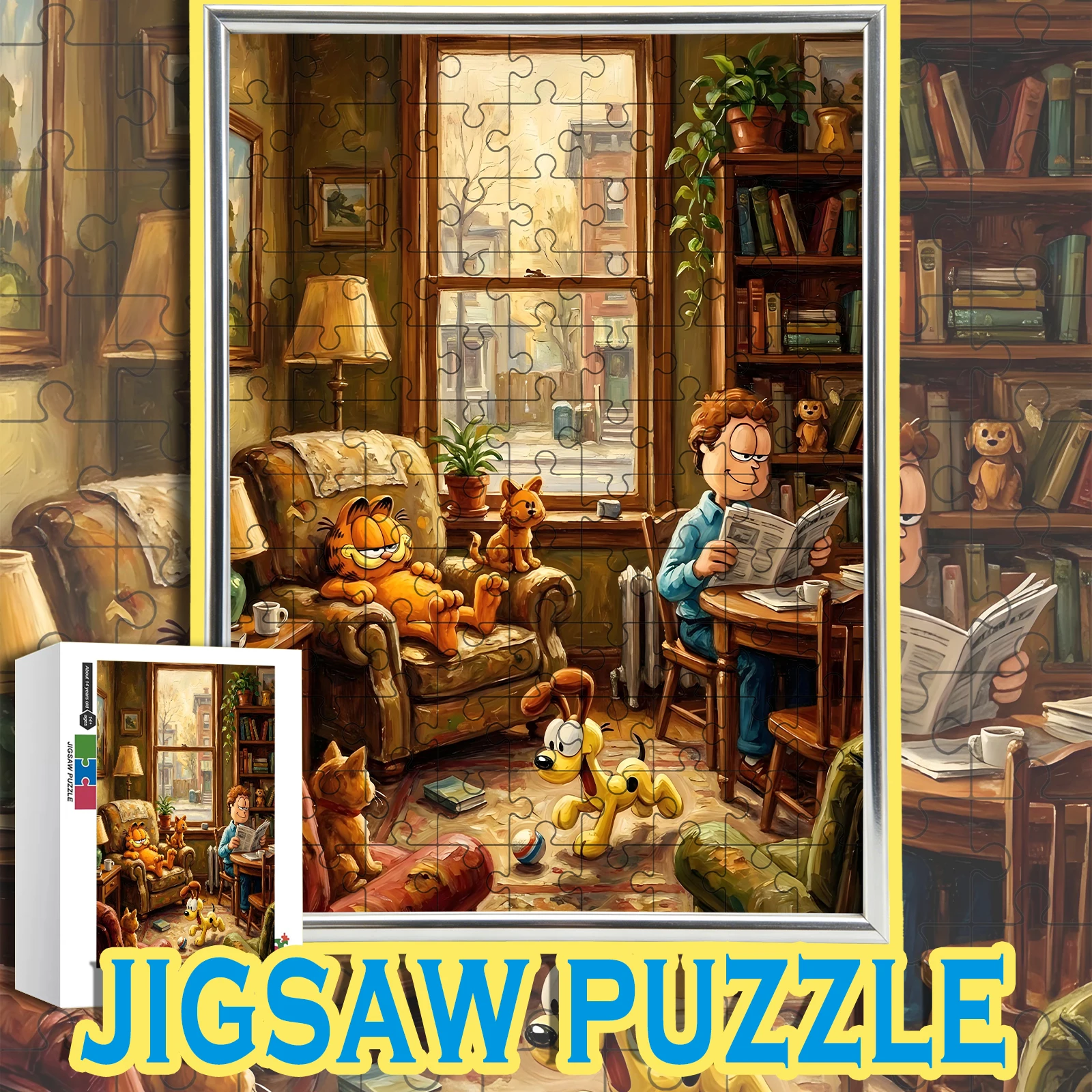 

Деревянный пазл-головоломка «Уютная гостиная Гарфилда» с картиной маслом, 108/200/300/500/1000 элементов, в цветной коробке