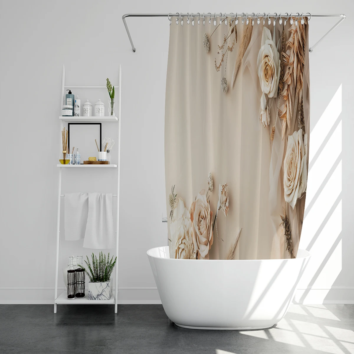 1 pc rose patterned polyester material shower curtain waterproof fabric, thickened anti mold partition curtain for bathroom,