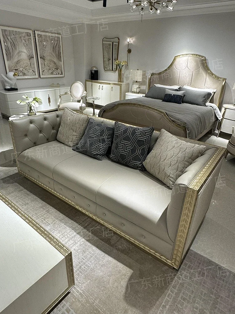 أريكة على الطراز الكريمي بمقياس التنين، أريكة أوروبية فاخرة وحديثة على الطراز الفرنسي لغرفة المعيشة من الخشب الصلب من La Rochelle #3