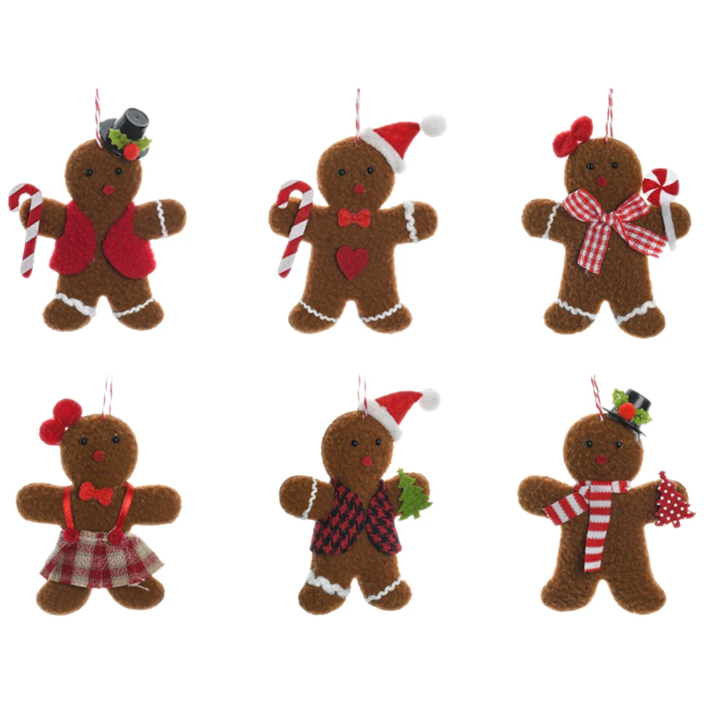 

6Pcs Gingerbread Man Christmas Tree Ornament Hanging Pendant Small Xmas Tree Decor Holiday Party Decoration Decorative Xmas