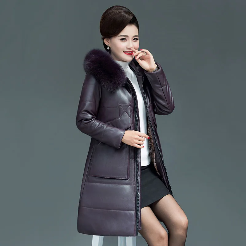 New Autumn Winter Warm Leather Parka Women Outwear Thicke Loose Long Cotton Clothing Mother Down Cotton-Padded Jacket Overcoat