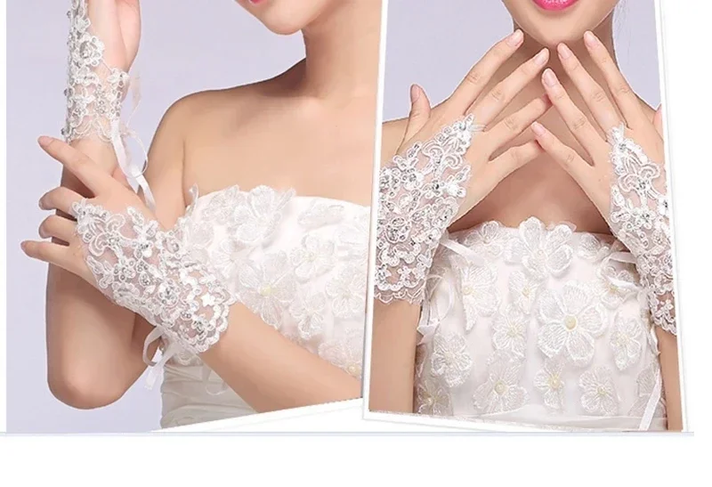 New Arrival Ivory Bride gloves Lace Appliques Beaded Cheap lace Sexy Wedding accessories Novia Bridal