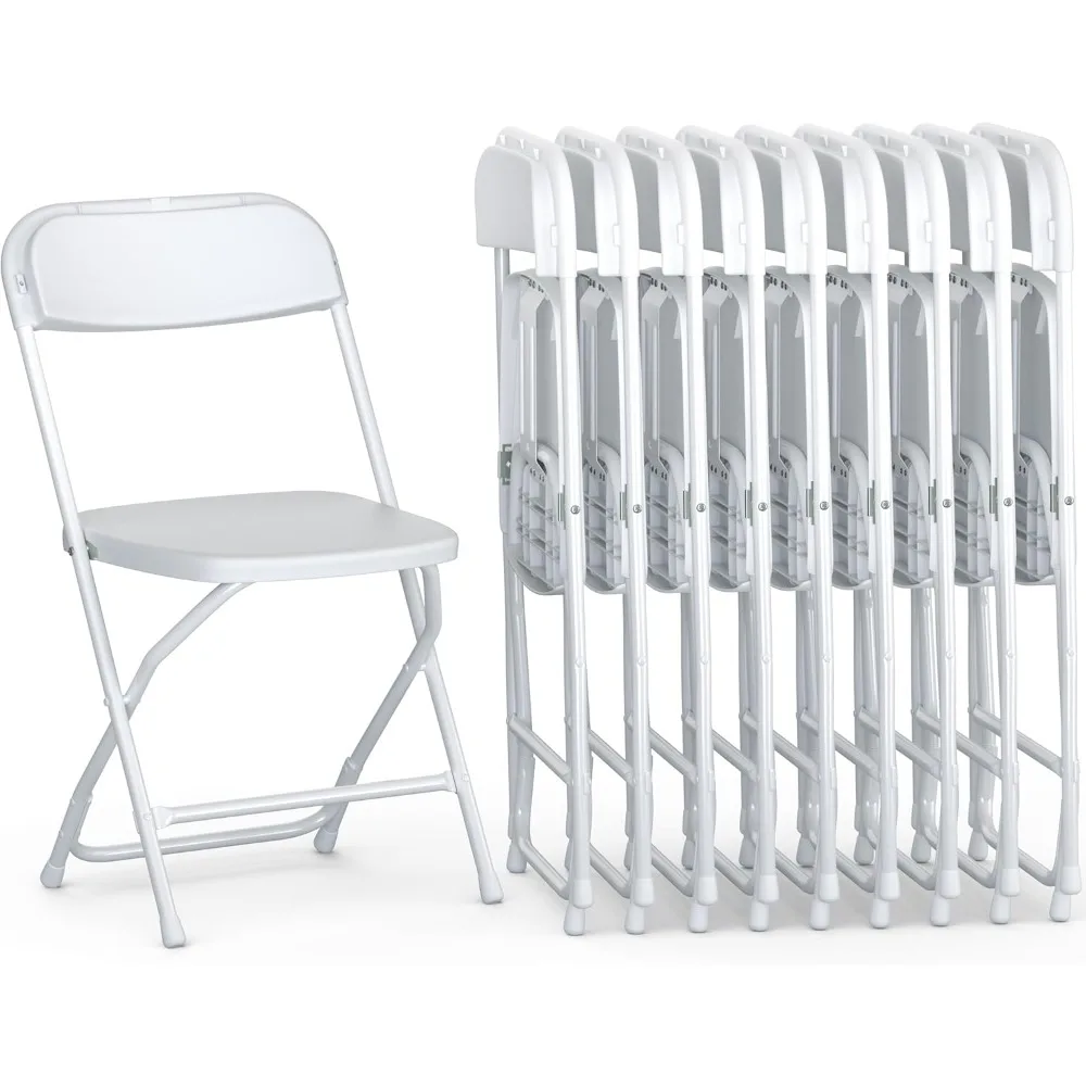 

9-Pack White Plastic Chairs, Foldable & Stackable, 300 lb Capacity Steel Frame Seats for Indoor, Outdoor, Commercial Events