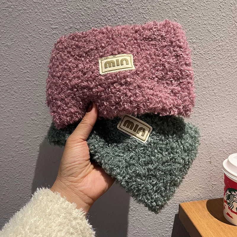 1 قطعة تيدي المخملية محبوك عقال المرأة الخريف والشتاء الموضة اليومية ارتداء حزام عقال واسعة حافة سدادات حماية الأذن الدافئة