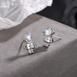 New in 925 Sterling Silver Small Astronaut Crystal Stud Earrings For Women Fashion Luxury Designer Jewelry GaaBou