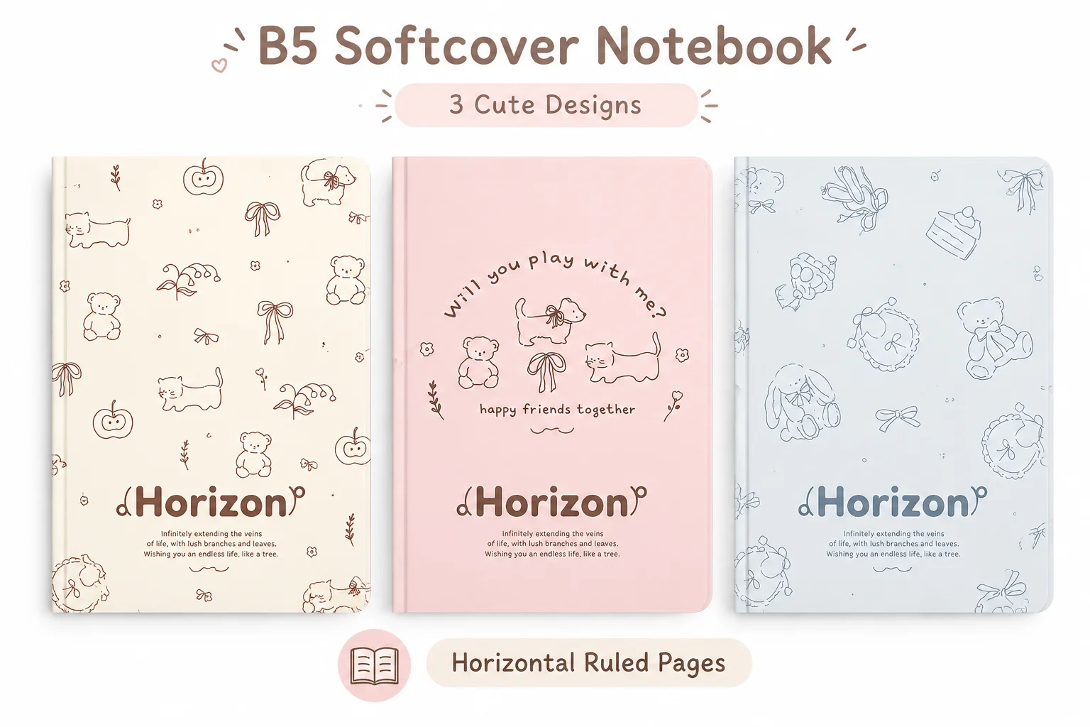 Frosted Cover B5 Notebook, Cute Cartoon Design, Softcover Journal for Students