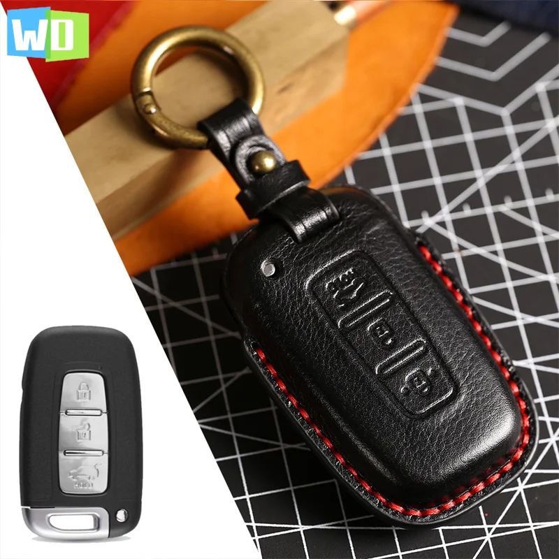 

Leather Car Remote Key FOB Case Cover For Hyundai Solaris HB20 Veloster SR IX35 Accent Elantra I30 For KIA RIO K2 K3 Sportage